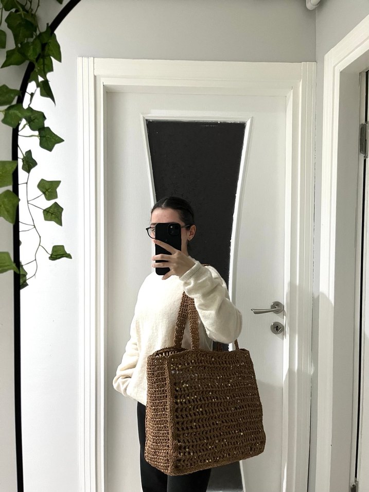 Örgü Bohem Tarz Kahverengi Kadın Çanta - Görsel 4