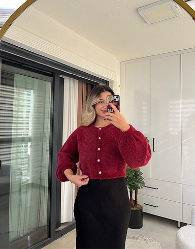 Bordo balon kol yumoş hırka