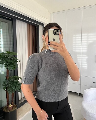 Diğer Gri yumoş bluz standart beden