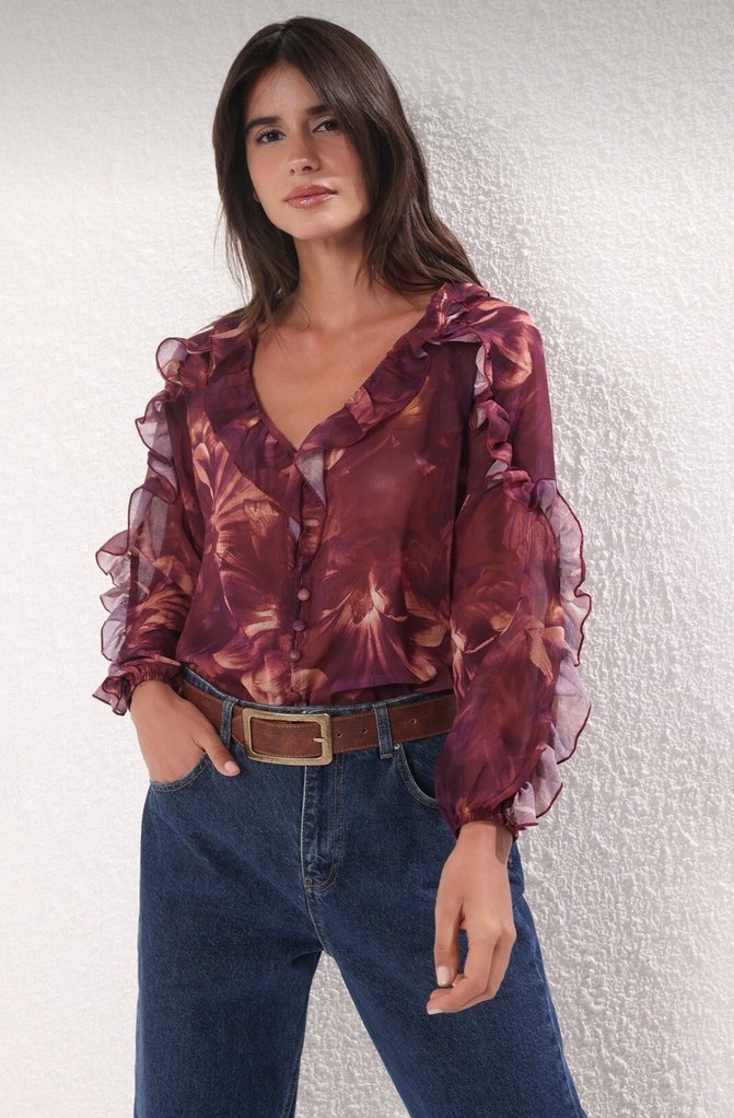 Trendyolmilla Mürdüm Şifon Transparan Çiçekli Fırfır
Dok.Gömlek - Görsel 3