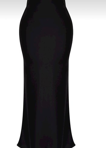 Siyah Balık Kesim Saten Maxi Boy Dokuma Etek - Görsel 4