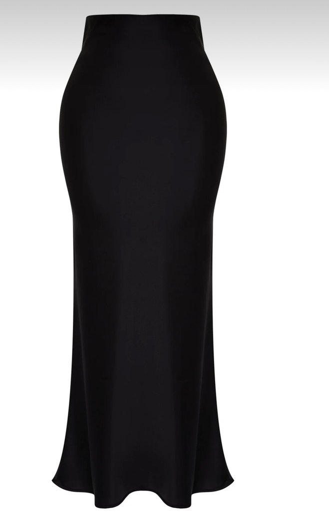 Siyah Balık Kesim Saten Maxi Boy Dokuma Etek - Görsel 4