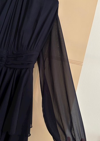 Lacivert Boğazlı Drape Detaylı Elbise - Görsel 6