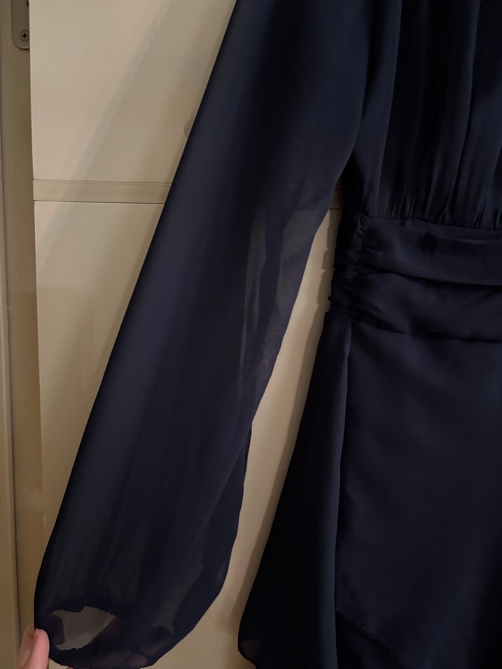 Lacivert Boğazlı Drape Detaylı Elbise - Görsel 5