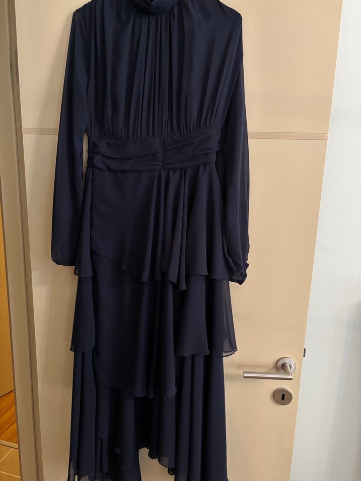 Lacivert Boğazlı Drape Detaylı Elbise - Görsel 4