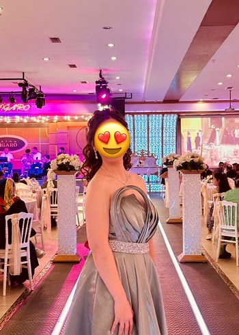 Çağla yeşili ipek saten Uzun Abiye Elbise - Görsel 2