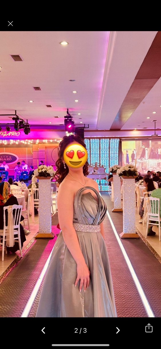 Çağla yeşili ipek saten Uzun Abiye Elbise - Görsel 2