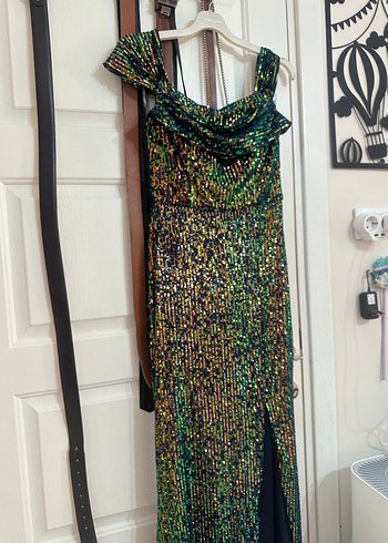 Parlak Renkli, Transparan uzun Abiye Elbise - Görsel 7