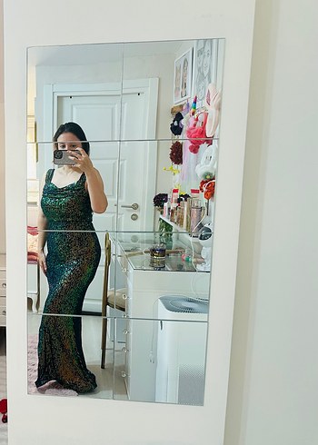 Parlak Renkli, Transparan uzun Abiye Elbise - Görsel 4