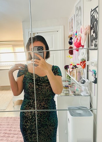 Parlak Renkli, Transparan uzun Abiye Elbise - Görsel 2