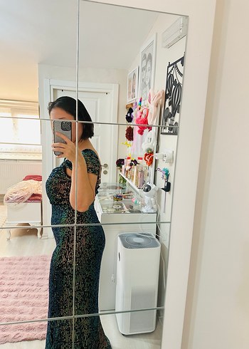 Parlak Renkli, Transparan uzun Abiye Elbise - Görsel 3