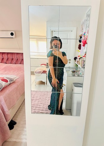 Parlak Renkli, Transparan uzun Abiye Elbise - Görsel 5