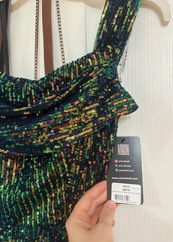 Parlak Renkli, Transparan uzun Abiye Elbise - Görsel 9