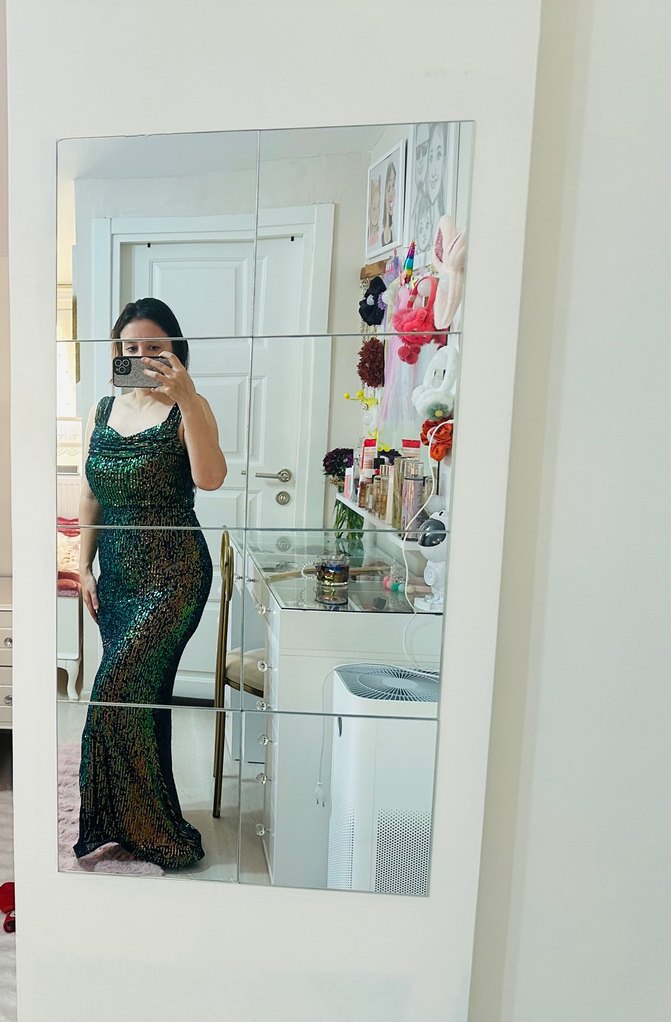 Parlak Renkli, Transparan uzun Abiye Elbise - Görsel 4