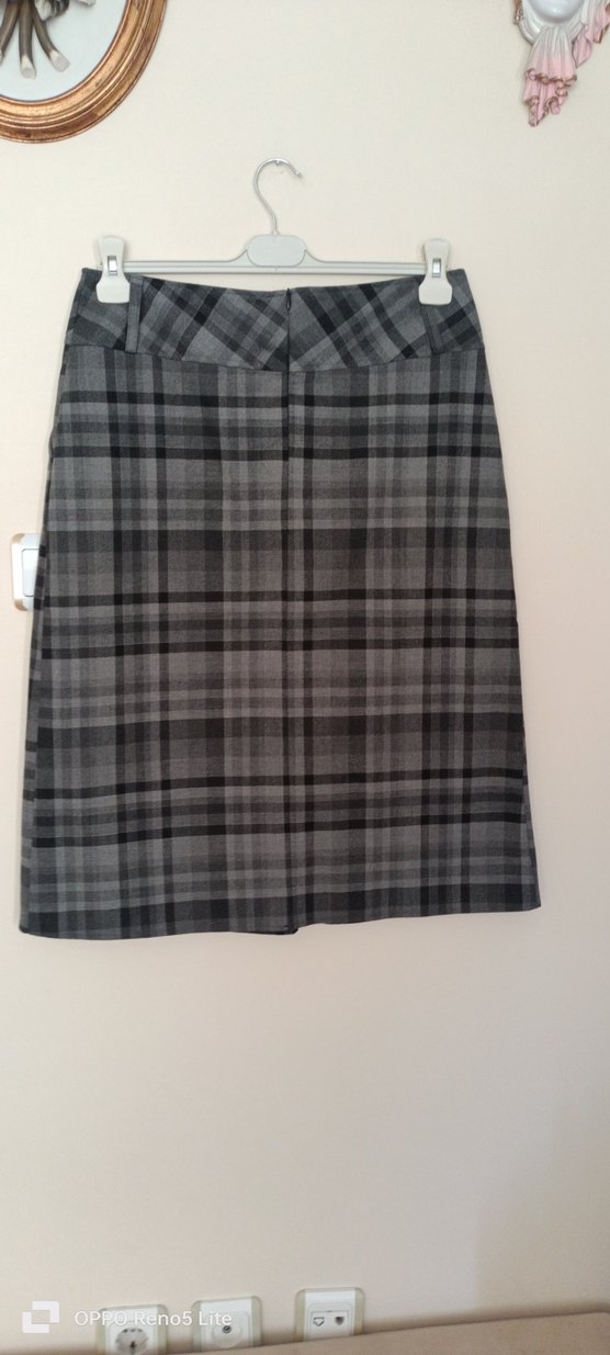 Ekose Desenli Gri Midi etek - Görsel 2