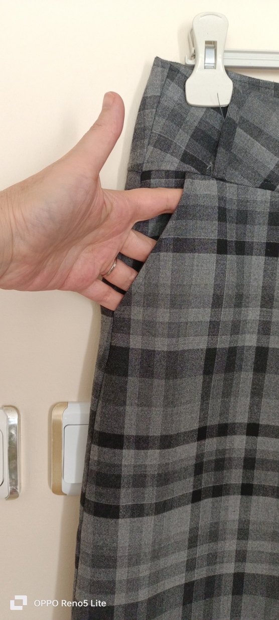 Ekose Desenli Gri Midi etek - Görsel 5