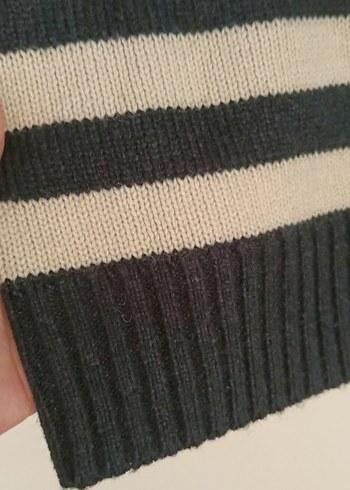 m Beden kahverengi Renk Tiffany Kısa Kollu Boğazlı Çizgili Triko Kazak