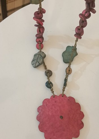 Pembe Çiçekli Bohem Uzun Boncuklu Kolye - Görsel 6