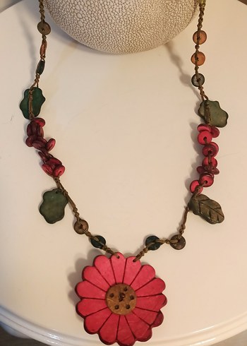 Pembe Çiçekli Bohem Uzun Boncuklu Kolye - Görsel 11