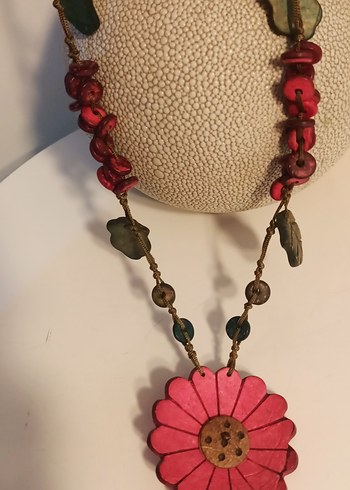Pembe Çiçekli Bohem Uzun Boncuklu Kolye - Görsel 8