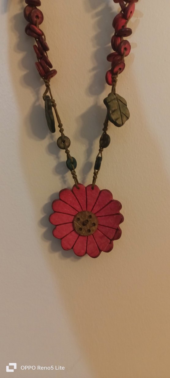 Pembe Çiçekli Bohem Uzun Boncuklu Kolye - Görsel 2