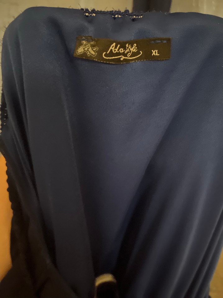 Lacivert Kolları Lastikli Ayarlanabilir Uzun Elbise - Görsel 4