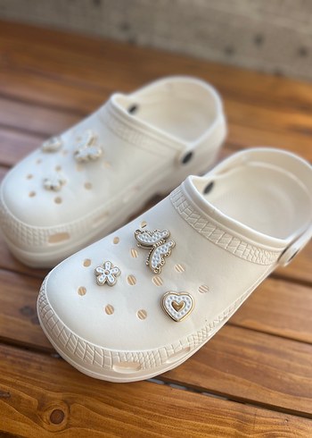 Beyaz Boncuklu Platform Crocs - Görsel 3
