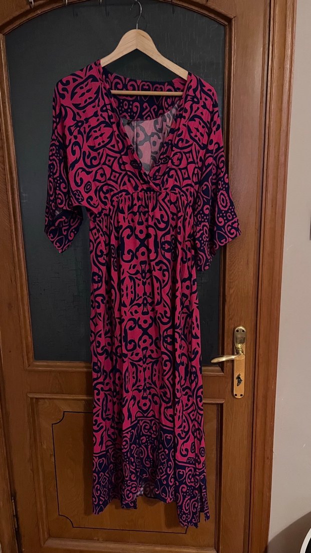 Pembe Batik Desenli Bohem Uzun Elbise - Görsel 2