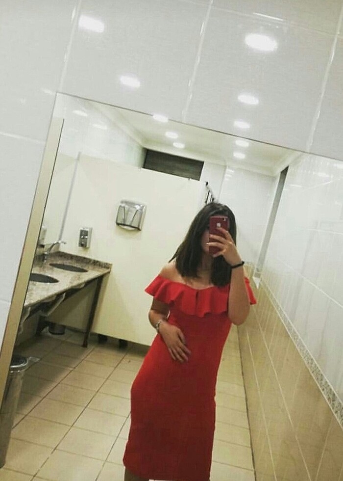 KIRMIZI KREP KUMAŞ MİDİ ELBİSE - Görsel 2