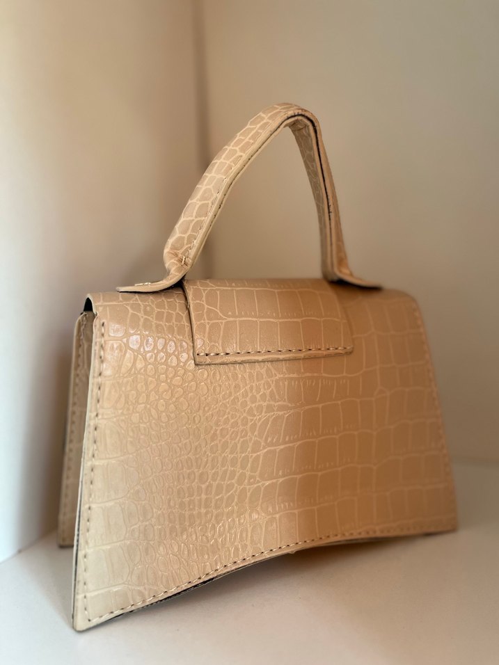 Bej Deri Yılan Desenli Zincir Askılı Kadın Çanta - Görsel 2