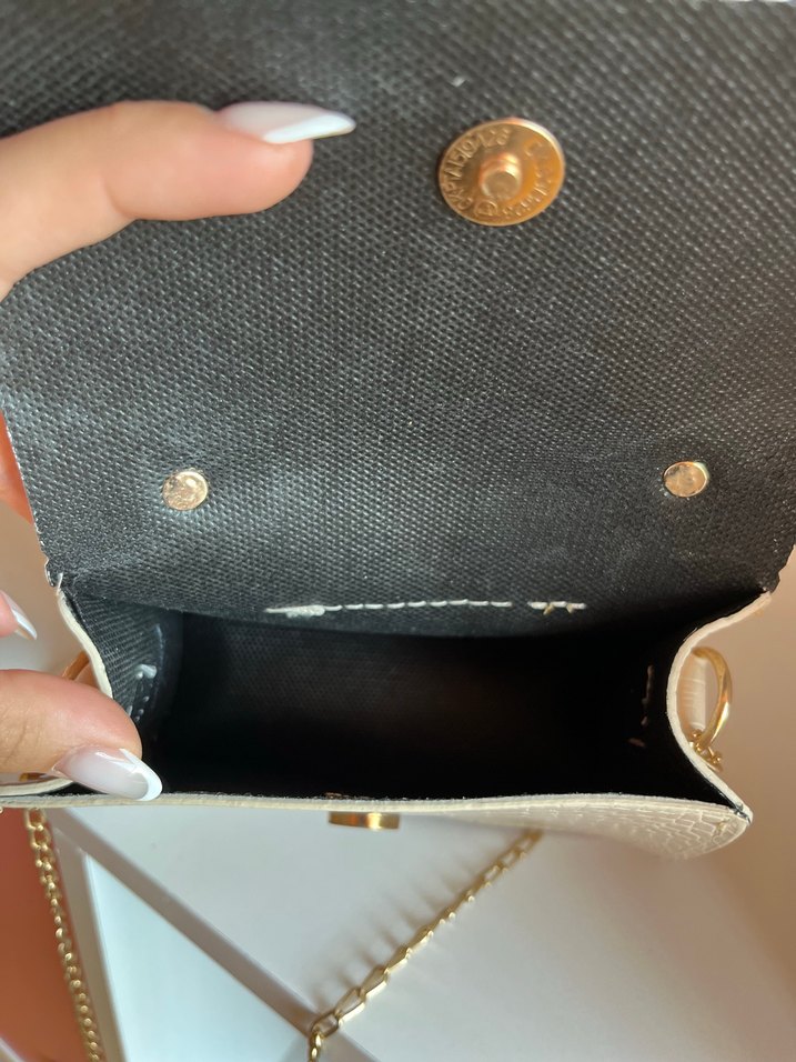 Bej Deri Yılan Desenli Zincir Askılı Kadın Çanta - Görsel 4