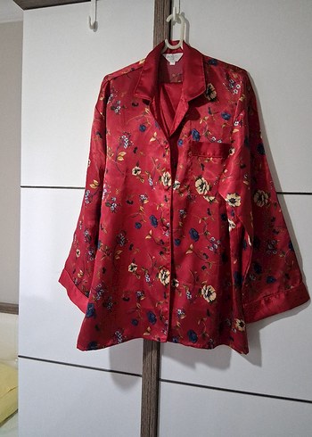 Bordo Çiçek Desenli Uzun Kollu Bohem Pijama