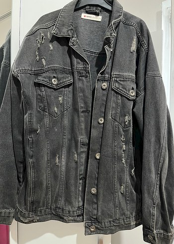 Koton Koyu Gri Yikamali Rahat Kesim Denim Ceket