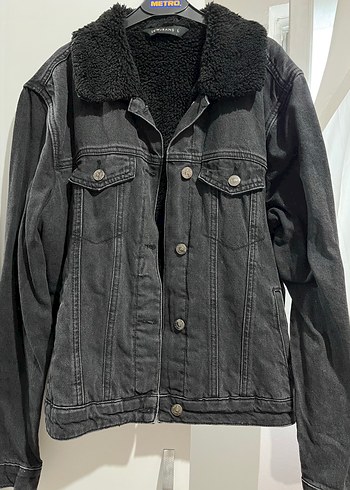 LC Waikiki Siyah Denim Pelus Yaka Ceket