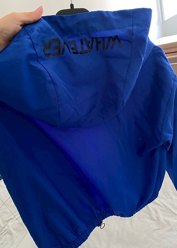 s Beden mavi Renk Kadın Mavi Yüksek Yakalı Fermuarlı Ceket