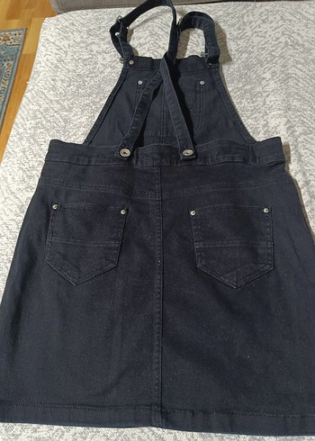 Düğmeli Siyah Kadın Mini Salopet Elbise - Görsel 4