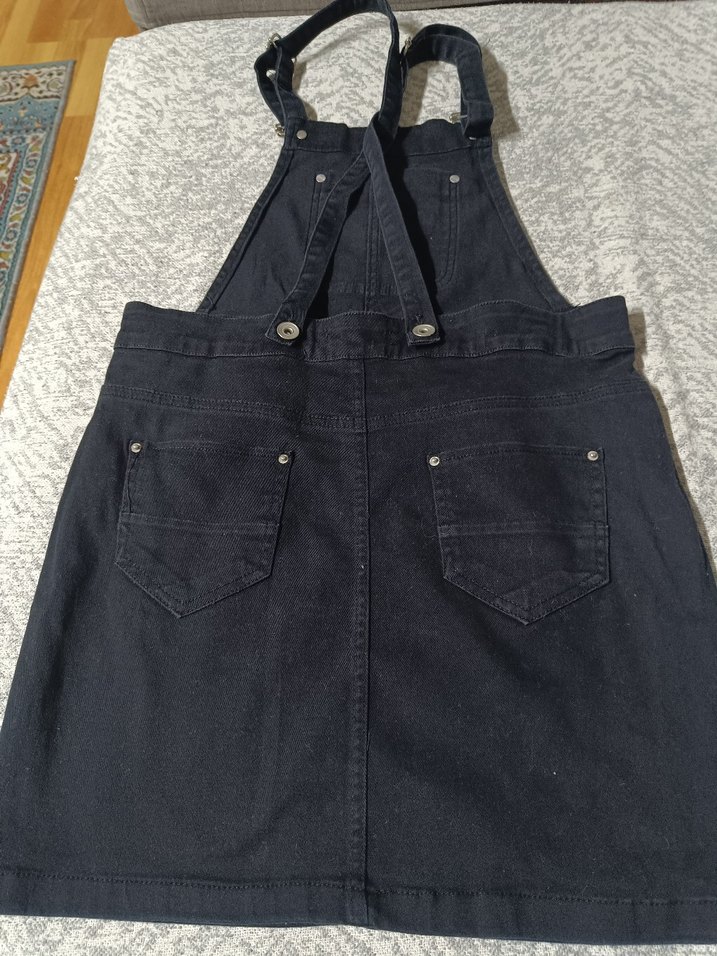 Düğmeli Siyah Kadın Mini Salopet Elbise - Görsel 4