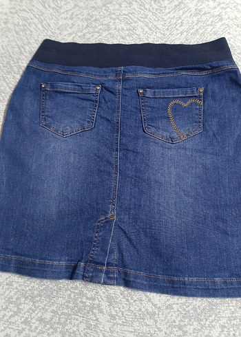 Gri Kemerli Hamile Midi Kot Etek - Görsel 3