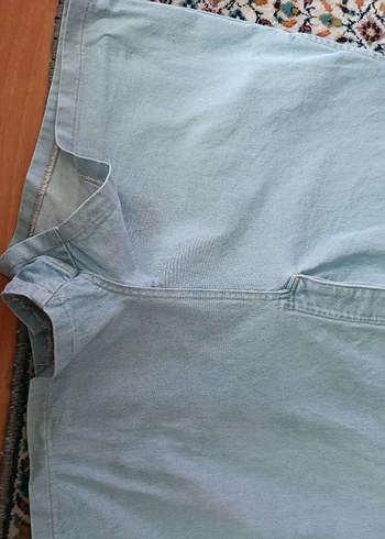 Kemerli Mavi Denim mini tulum ovarsize kesim - Görsel 4