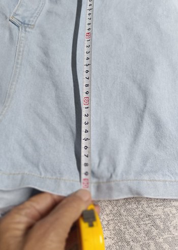 Kemerli Mavi Denim mini tulum ovarsize kesim - Görsel 7