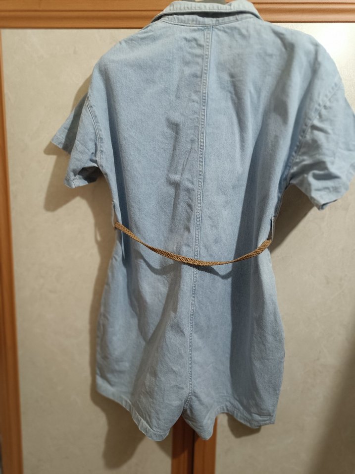 Kemerli Mavi Denim mini tulum ovarsize kesim - Görsel 2