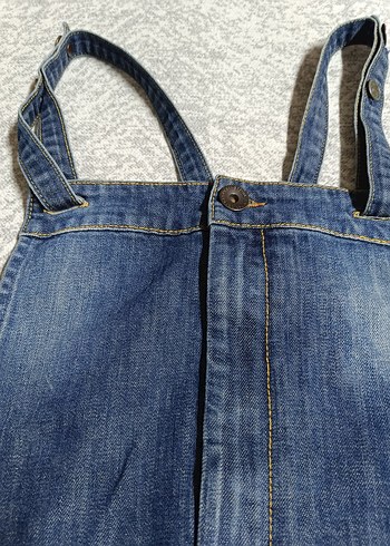 Kadın Mavi Denim Kemerli Mini Salopet - Görsel 2