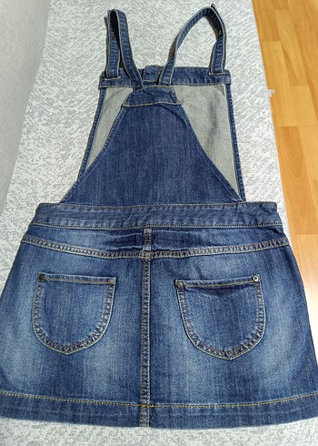 Kadın Mavi Denim Kemerli Mini Salopet - Görsel 3