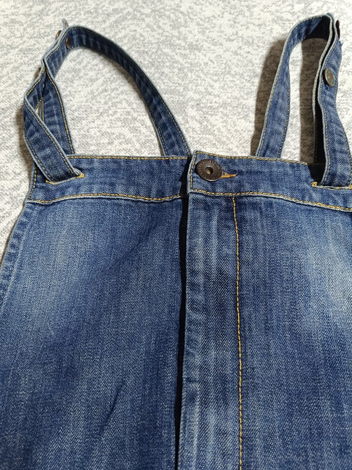Kadın Mavi Denim Kemerli Mini Salopet - Görsel 2