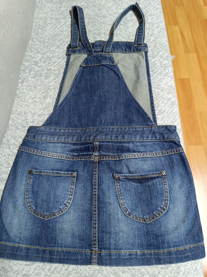 Kadın Mavi Denim Kemerli Mini Salopet - Görsel 3