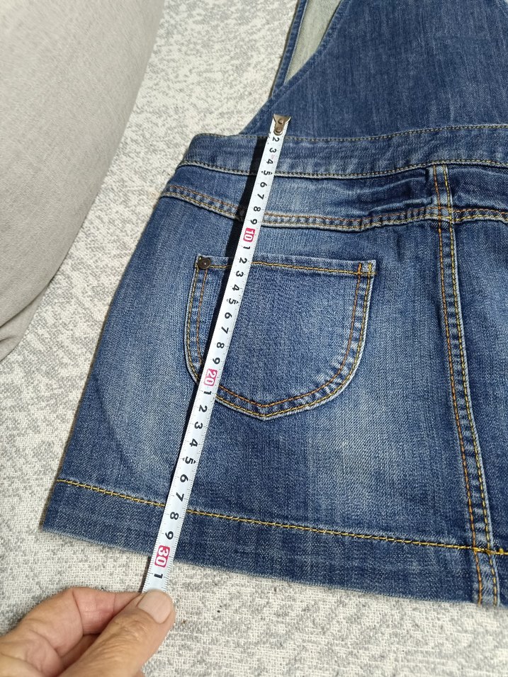 Kadın Mavi Denim Kemerli Mini Salopet - Görsel 4