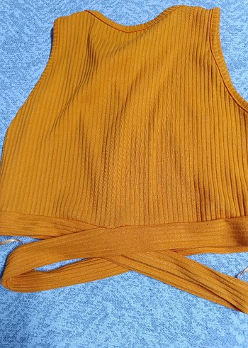 Sarı Triko Halter Yaka Crop Top - Görsel 3