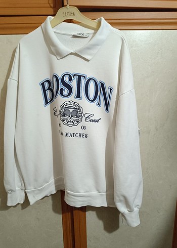 Beyaz Baskılı Kadın Sweatshirt ovarsize kesim - Görsel 7
