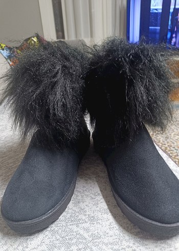Gri Kürklü Kadın Dolgu Topuk Bot - Görsel 5