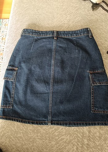 Düğmeli Lacivert Kot Mini Etek - Görsel 2